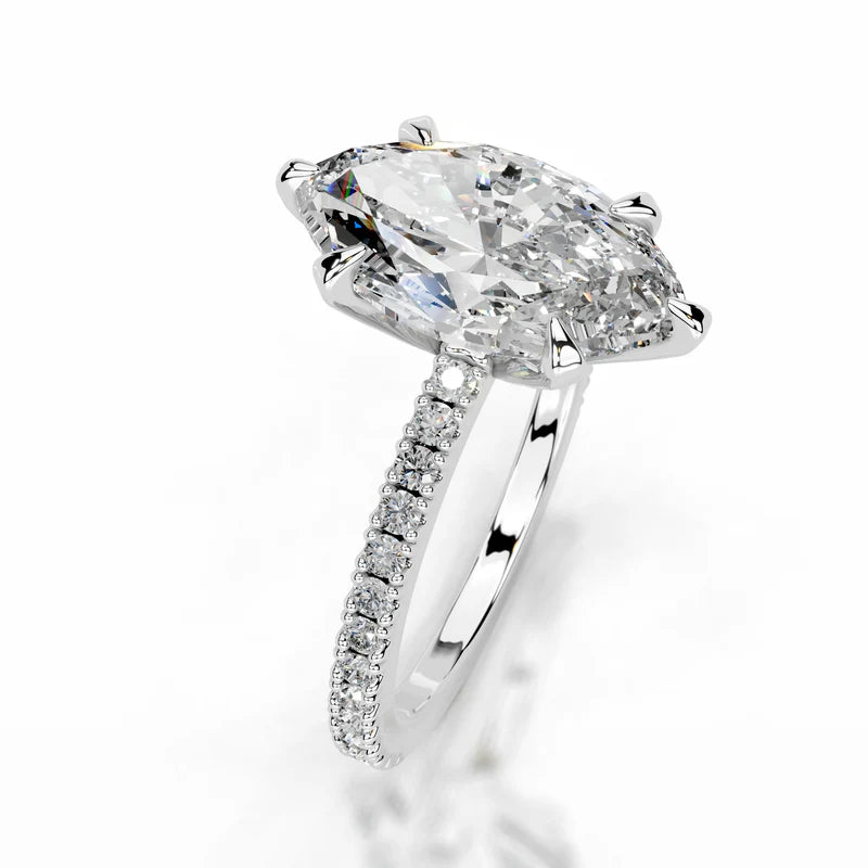 White :: Marquise cut lab grown diamond engagement ring with round diamond accents