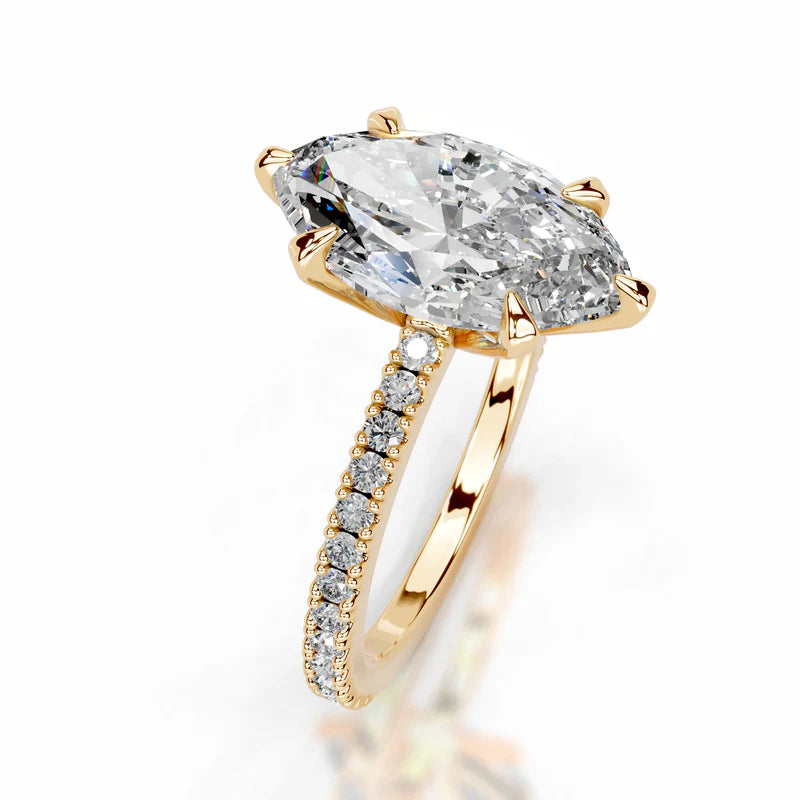 Yellow :: Premium marquise lab grown diamond ring with round accent engagement jewelry