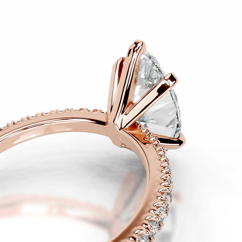 Rose :: Marquise lab diamond ring with round accents unique engagement style