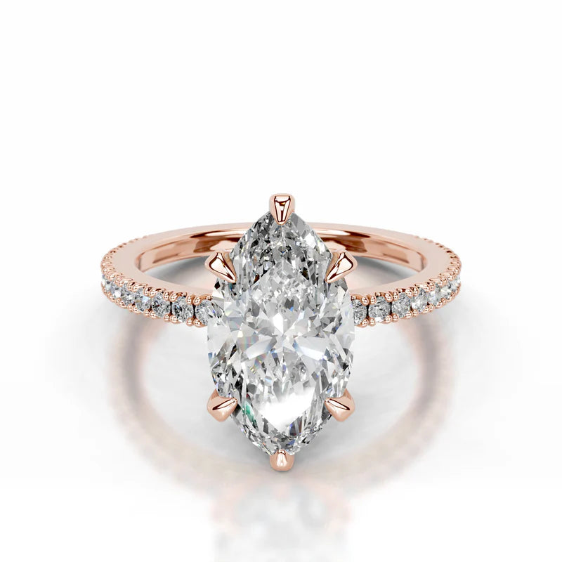 Rose :: Marquise lab grown diamond ring with round accent bridal engagement jewelry