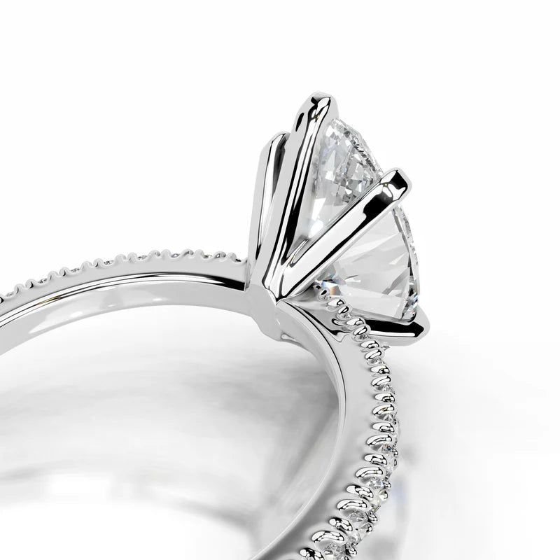 White :: Marquise cut lab grown diamond engagement ring with round diamond accents