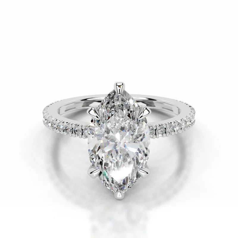 White :: Marquise cut lab grown diamond engagement ring with round accent IGI certified