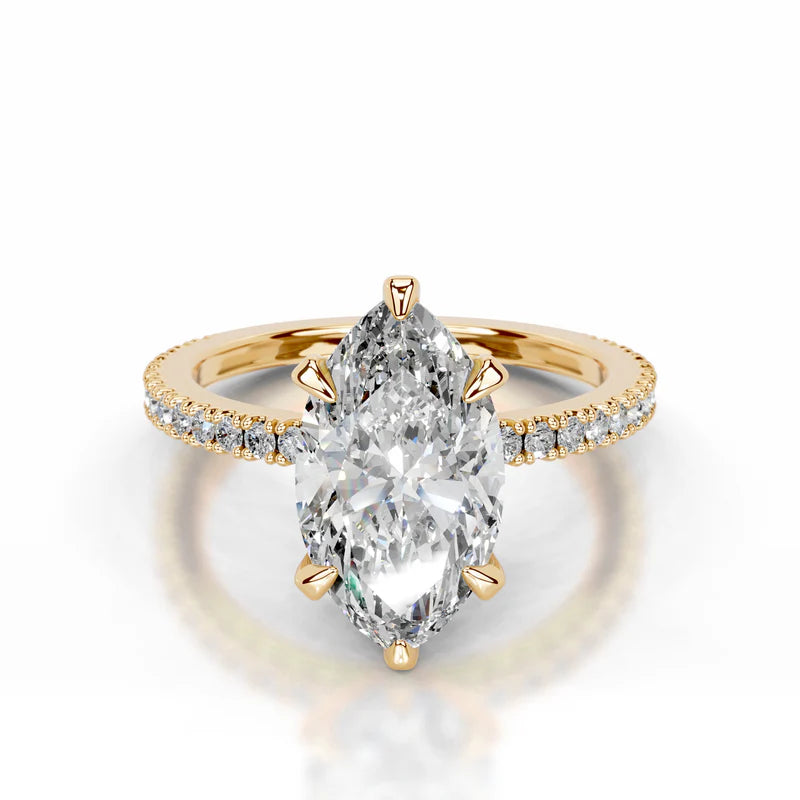 Yellow :: Marquise lab grown diamond engagement ring with round accent fine jewelry