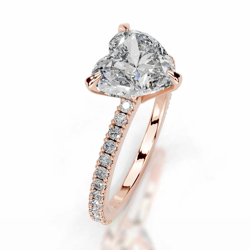 Rose :: IGI certified heart diamond ring lab grown with round accent design