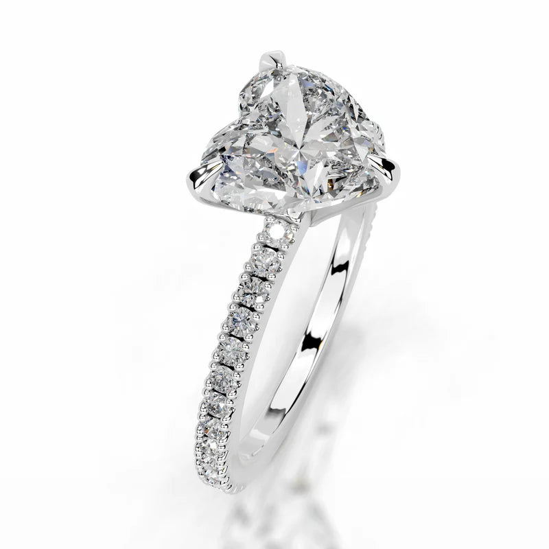 White :: Heart shaped lab grown diamond engagement ring with round diamond accents