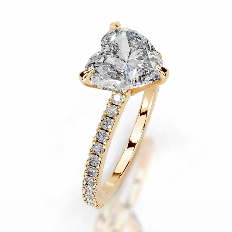Yellow :: Heart diamond ring lab grown with round side stones for proposal