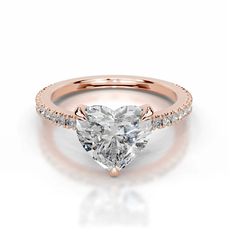 Rose :: Heart lab grown diamond ring with round accent bridal engagement jewelry