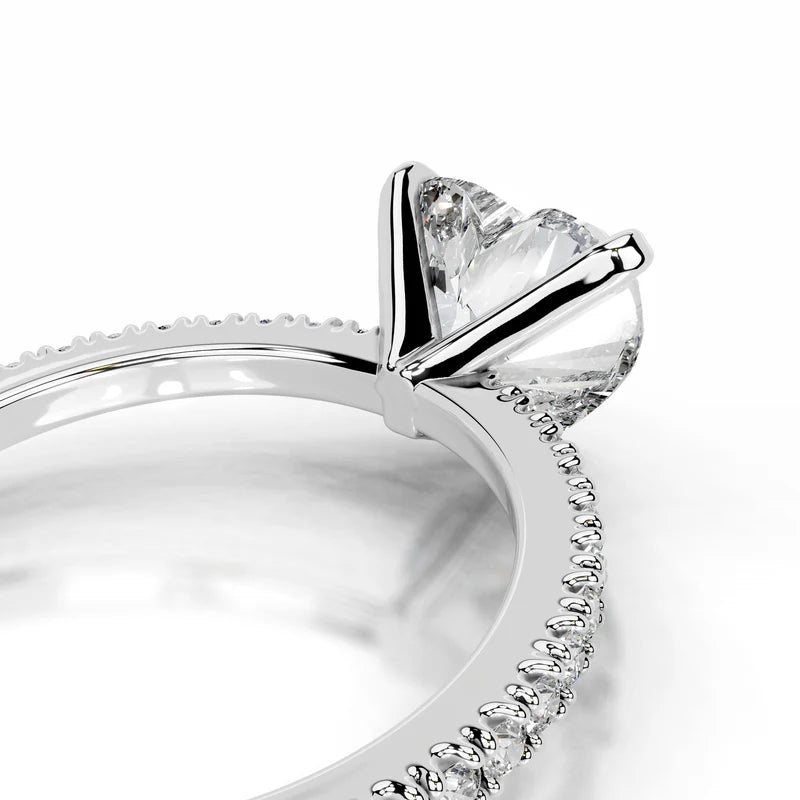 White :: Romantic heart cut lab diamond ring with round side stones engagement design