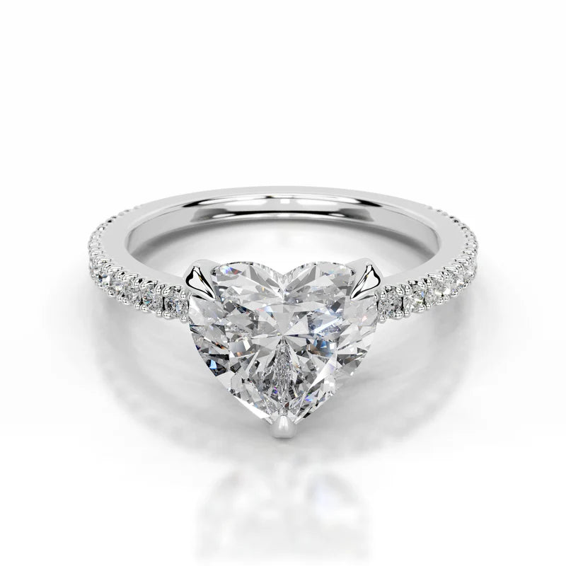 White :: Heart shape lab grown diamond engagement ring with round accent IGI certified