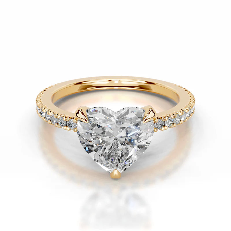 Yellow :: Timeless heart cut lab grown diamond ring with round side stones