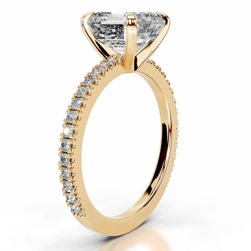 Yellow :: Minimalist asscher cut lab diamond ring with round accent elegant design