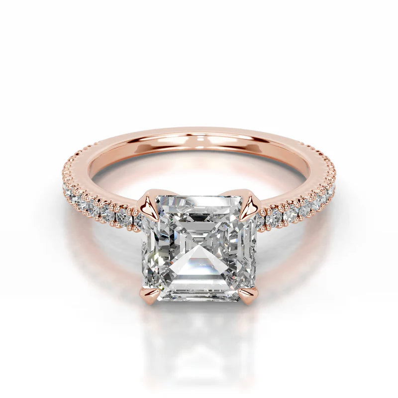 Rose :: Asscher lab grown diamond ring with round accent bridal engagement jewelry