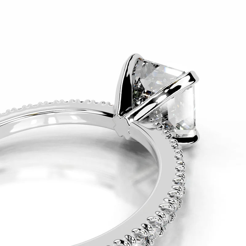 White :: Elegant asscher lab diamond ring with round side stones vintage engagement style
