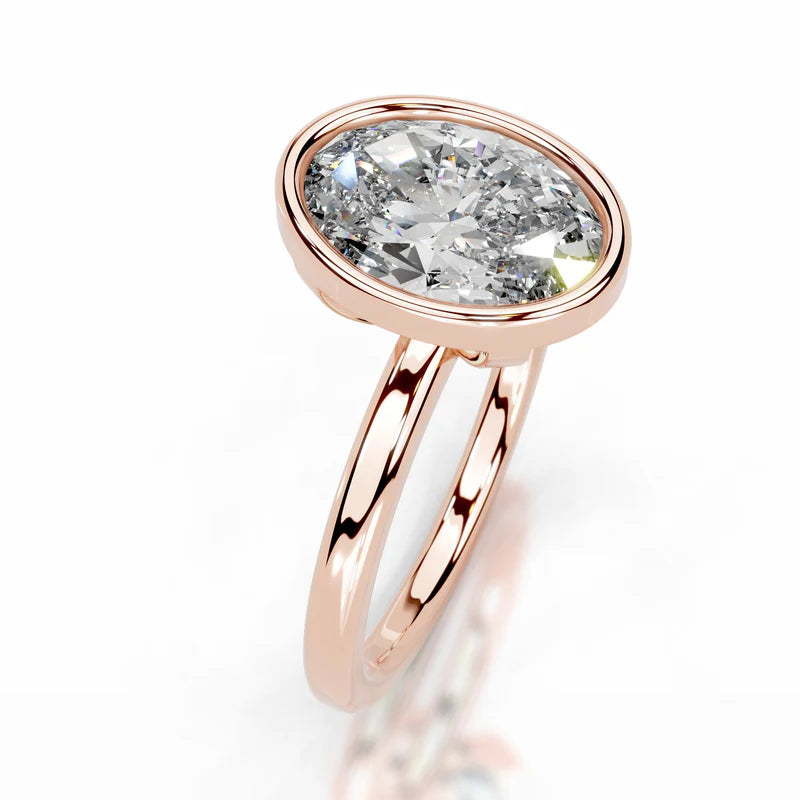 Rose :: IGI certified oval bezel diamond ring lab grown fine jewelry