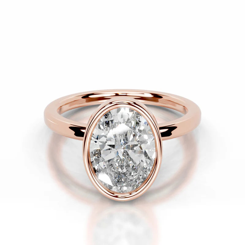 Rose :: Modern oval bezel lab diamond ring sleek engagement jewelry design