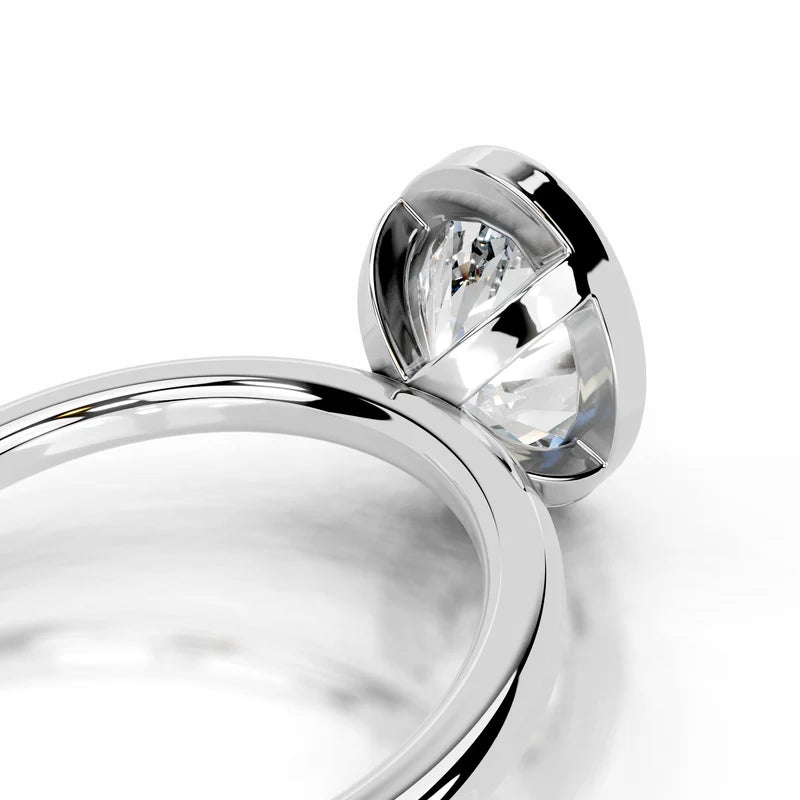 White :: Modern oval bezel lab diamond ring sleek engagement jewelry design