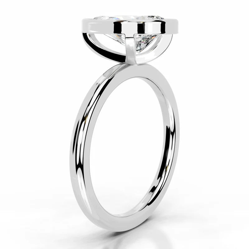 White :: Pear cut lab diamond ring with bezel setting elegant engagement jewelry