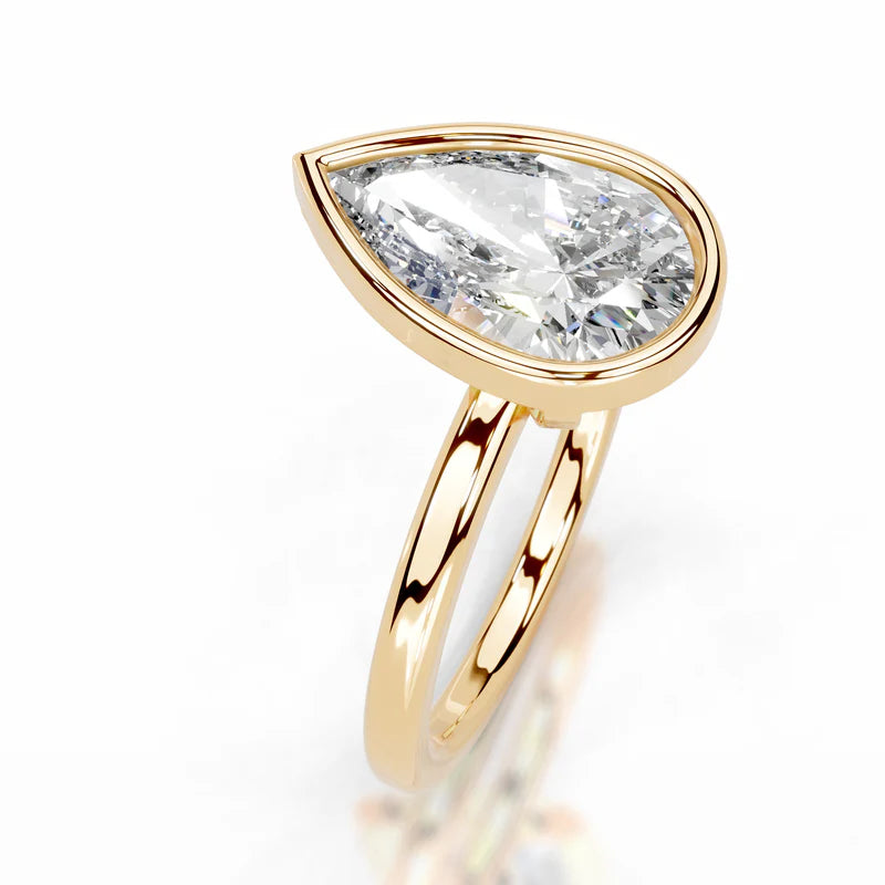 Yellow :: Pear cut lab grown diamond ring bezel setting everyday wear ring
