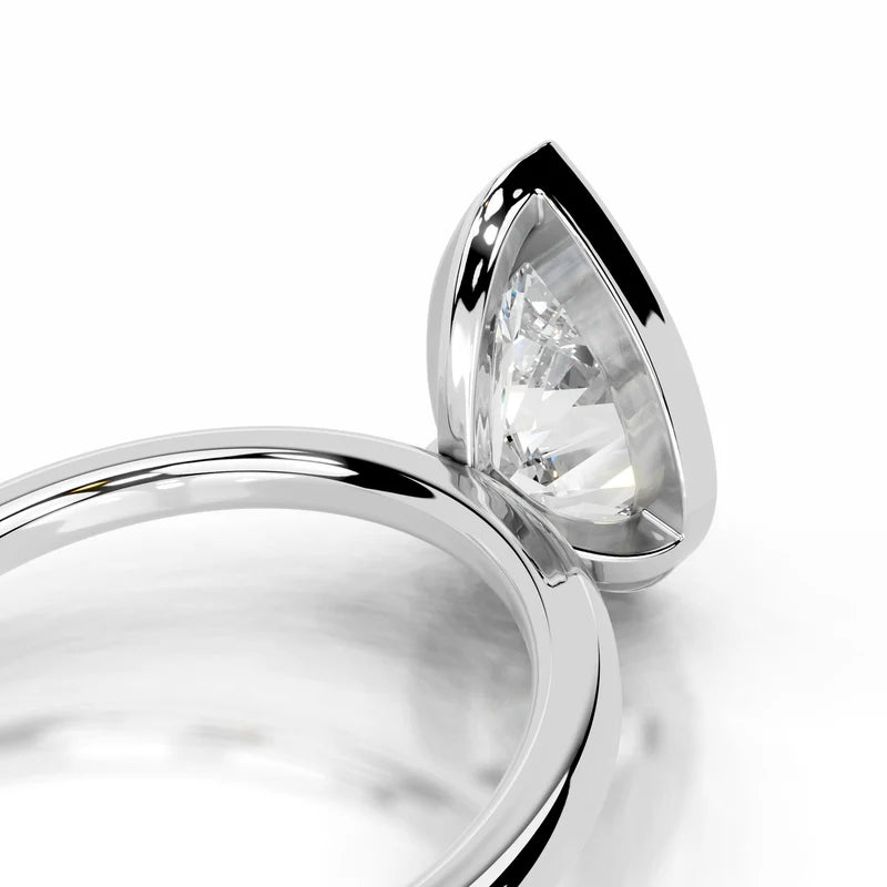 White :: Modern pear bezel lab diamond ring minimalist engagement jewelry