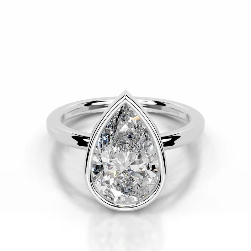 White :: Pear bezel lab grown diamond engagement ring IGI certified solitaire