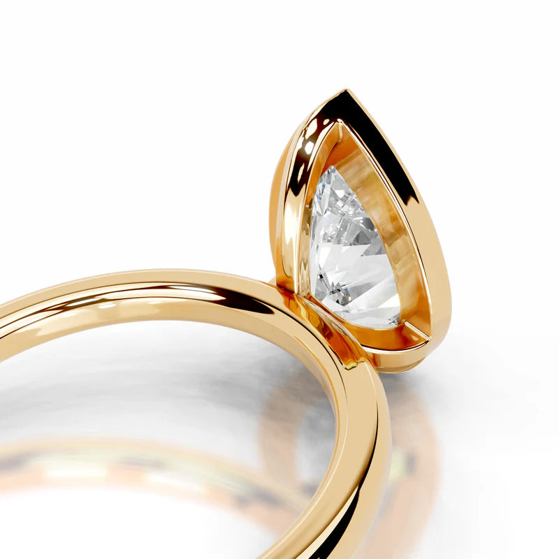 Yellow :: Pear cut lab grown diamond ring bezel setting everyday wear ring