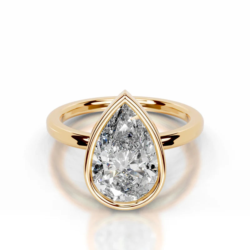 Yellow :: Pear lab grown diamond ring full bezel setting elegant engagement