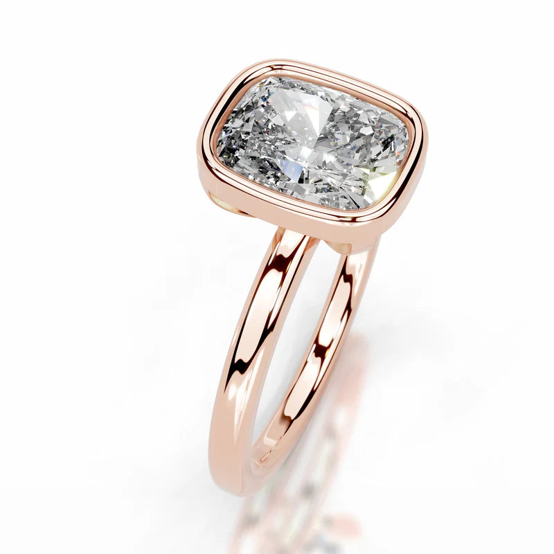 Rose :: IGI certified elongated cushion bezel diamond ring lab grown fine jewelry