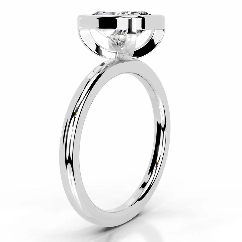 White :: Elongated cushion bezel set lab grown diamond engagement ring elegant style