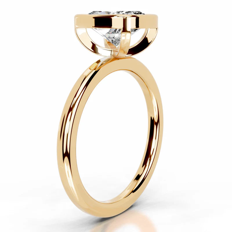 Yellow :: Elongated cushion cut lab grown diamond ring bezel setting everyday wear