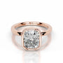 Rose :: Elongated cushion lab grown diamond ring bezel setting secure solitaire