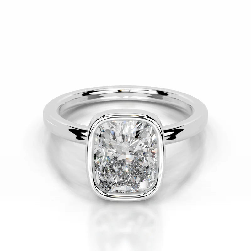White :: Elongated cushion bezel lab grown diamond engagement ring IGI certified