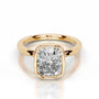 Yellow :: Elongated cushion lab grown diamond ring full bezel setting elegant engagement
