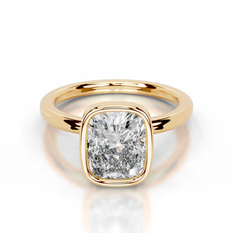 Yellow :: Elongated cushion lab grown diamond ring full bezel setting elegant engagement