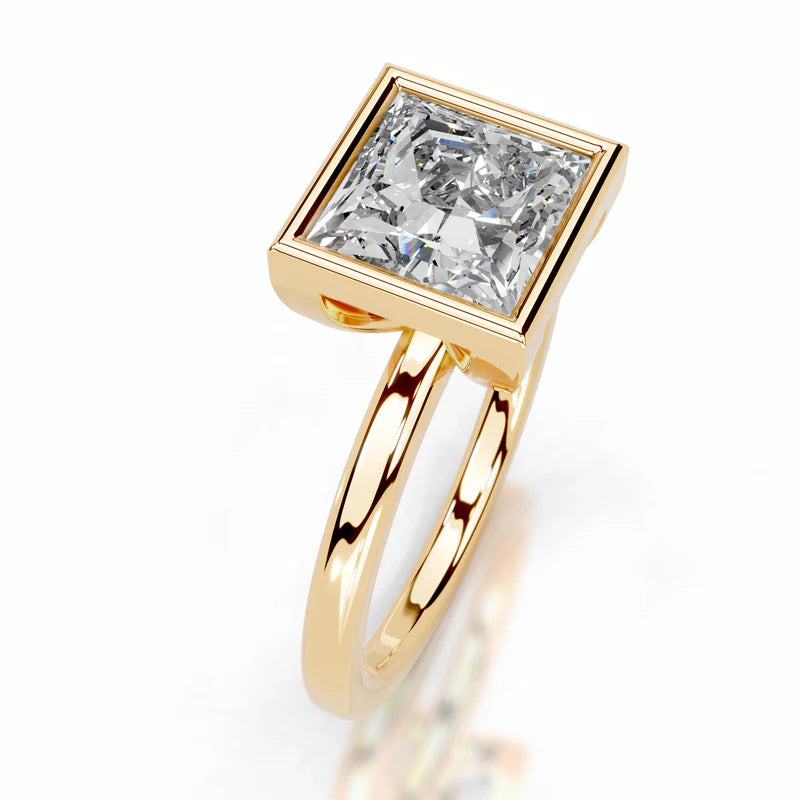Yellow :: Princess cut lab grown diamond ring bezel setting everyday wear ring