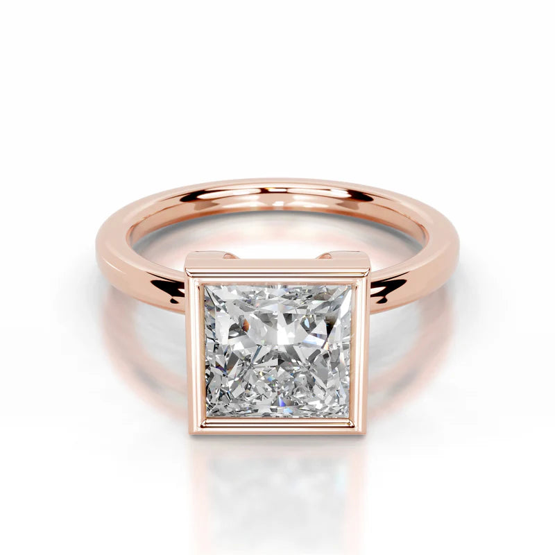 Rose :: Princess bezel set lab grown diamond engagement ring sleek modern style