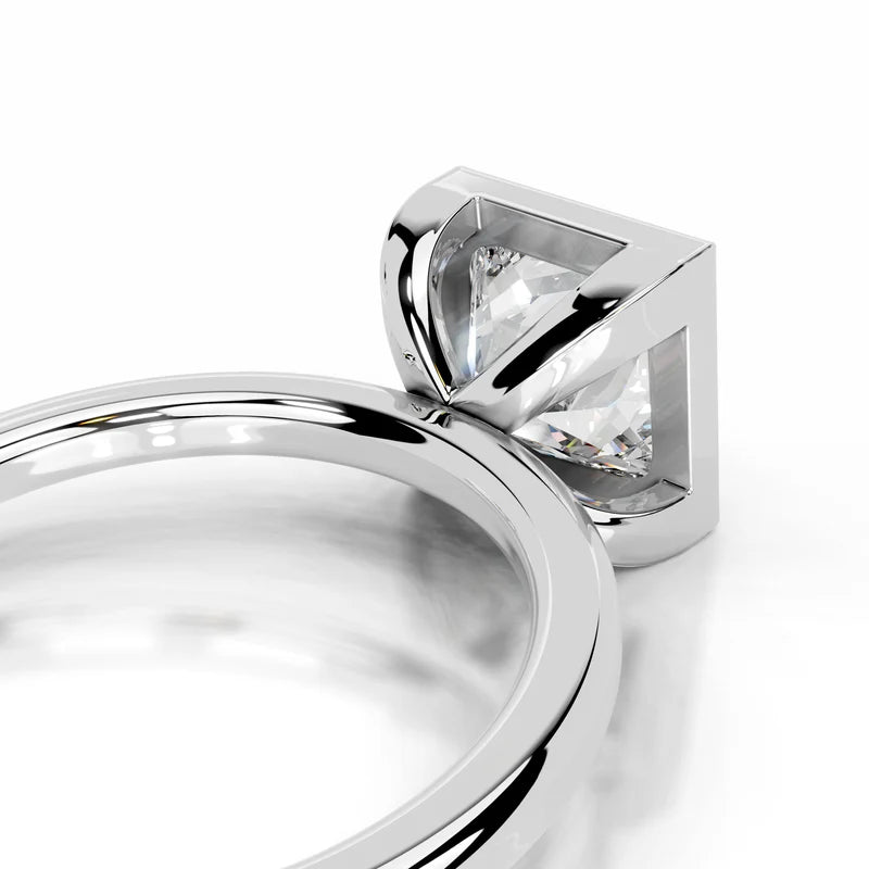 White :: Princess lab grown diamond ring bezel setting secure solitaire design