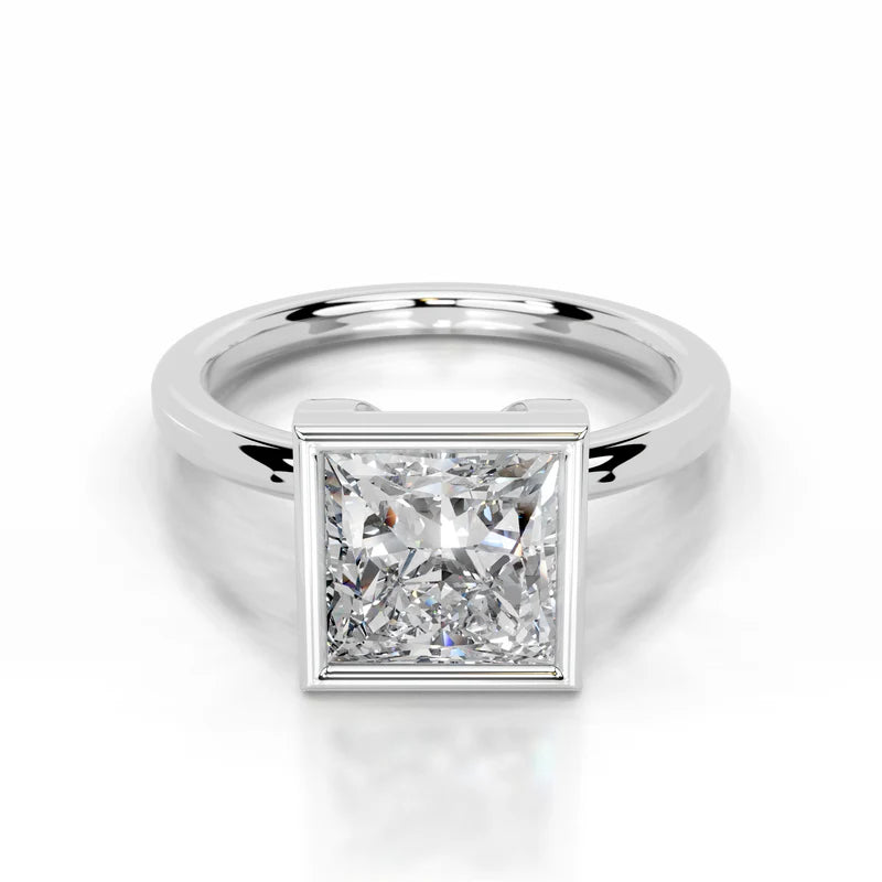White :: Princess bezel lab grown diamond engagement ring IGI certified solitaire