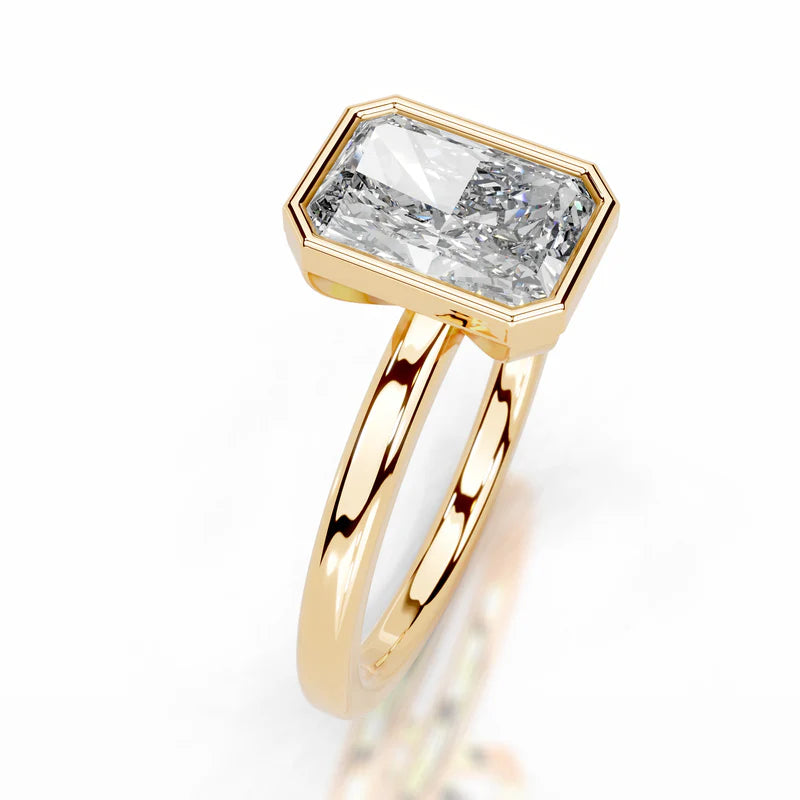 Yellow :: Radiant cut lab grown diamond ring bezel setting everyday wear ring