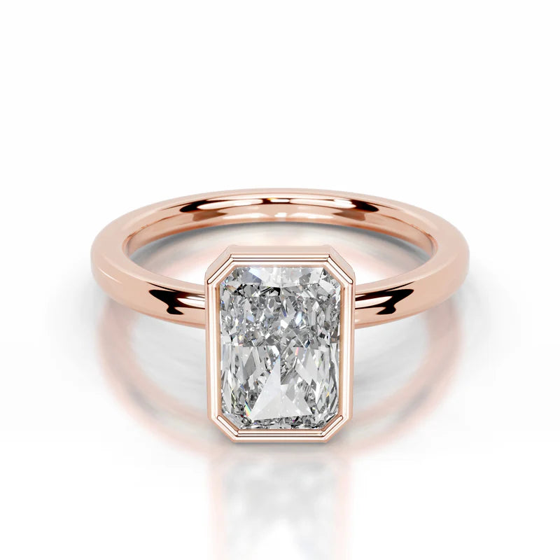 Rose :: Radiant lab grown diamond ring bezel setting secure solitaire