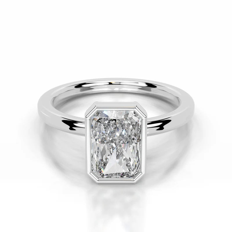 White :: Radiant bezel lab grown diamond engagement ring IGI certified solitaire