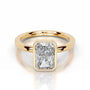 Yellow :: Minimalist radiant bezel lab diamond engagement ring clean modern style
