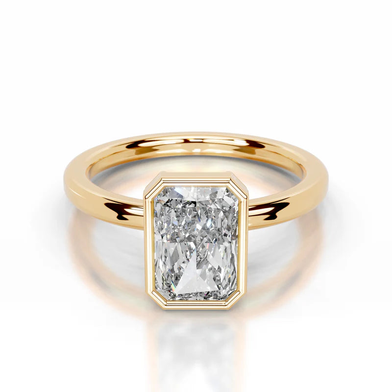 Yellow :: Minimalist radiant bezel lab diamond engagement ring clean modern style