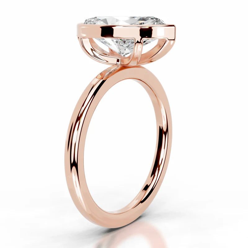 Rose :: Marquise cut bezel lab grown diamond ring elongated modern solitaire