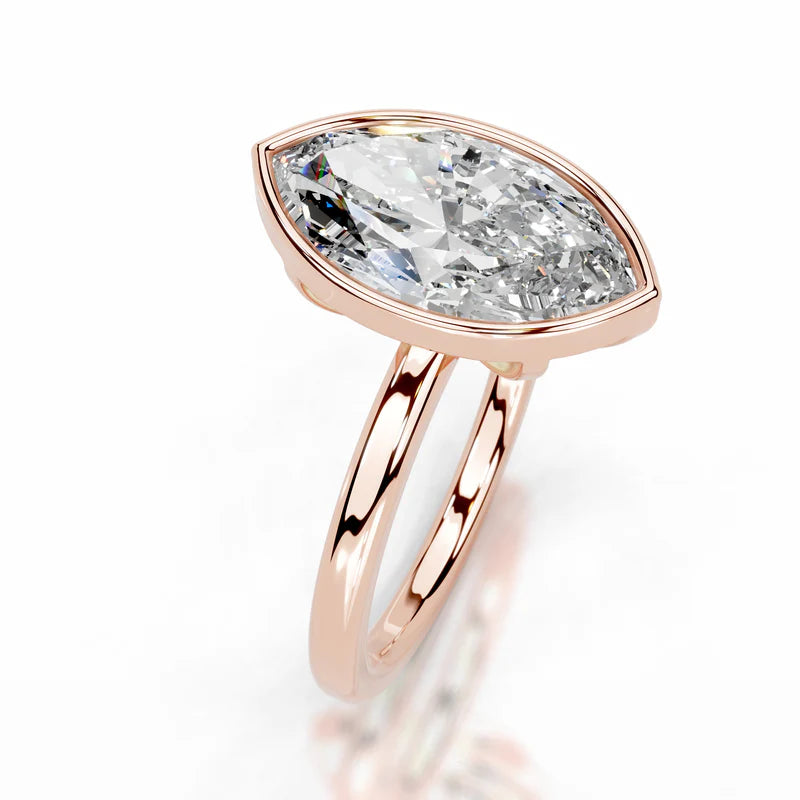 Rose :: Minimalist marquise bezel lab diamond engagement ring clean modern style