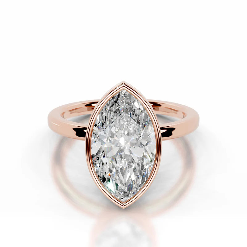 Rose :: Marquise lab grown diamond ring bezel setting secure solitaire design