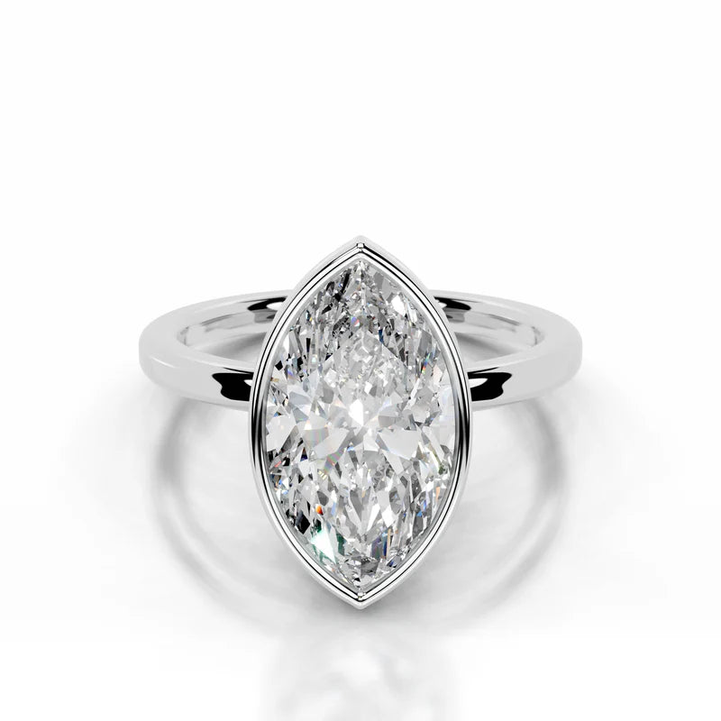 White :: Marquise bezel lab grown diamond engagement ring IGI certified solitaire