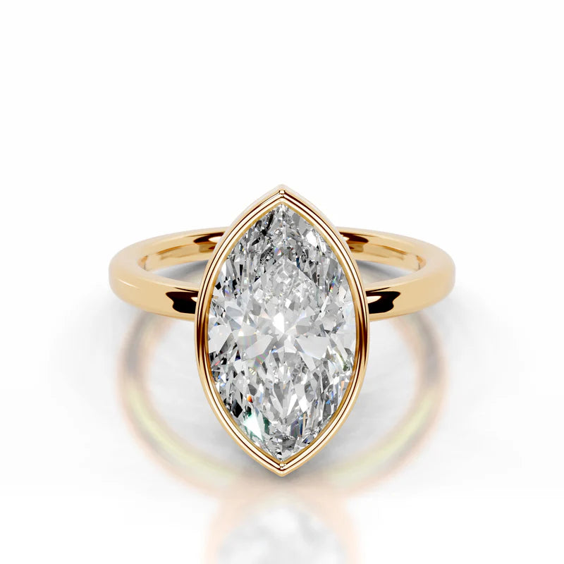 Yellow :: Marquise lab grown diamond ring full bezel setting elegant engagement