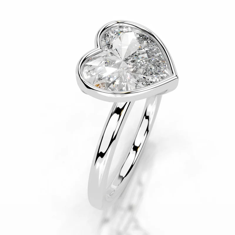 White :: Romantic heart bezel lab diamond ring minimalist engagement jewelry