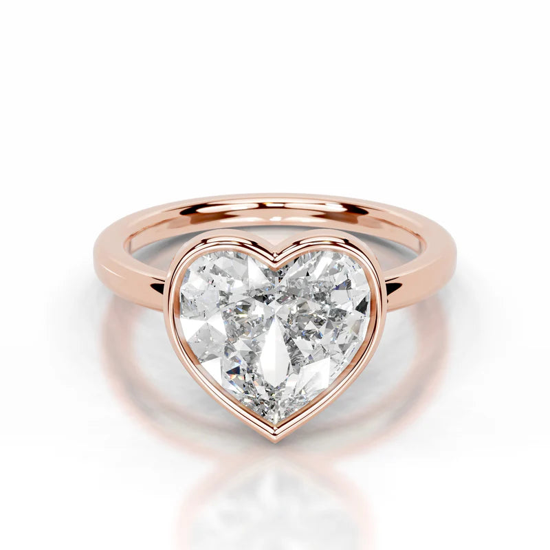 Rose :: Heart lab grown diamond ring bezel setting secure solitaire design