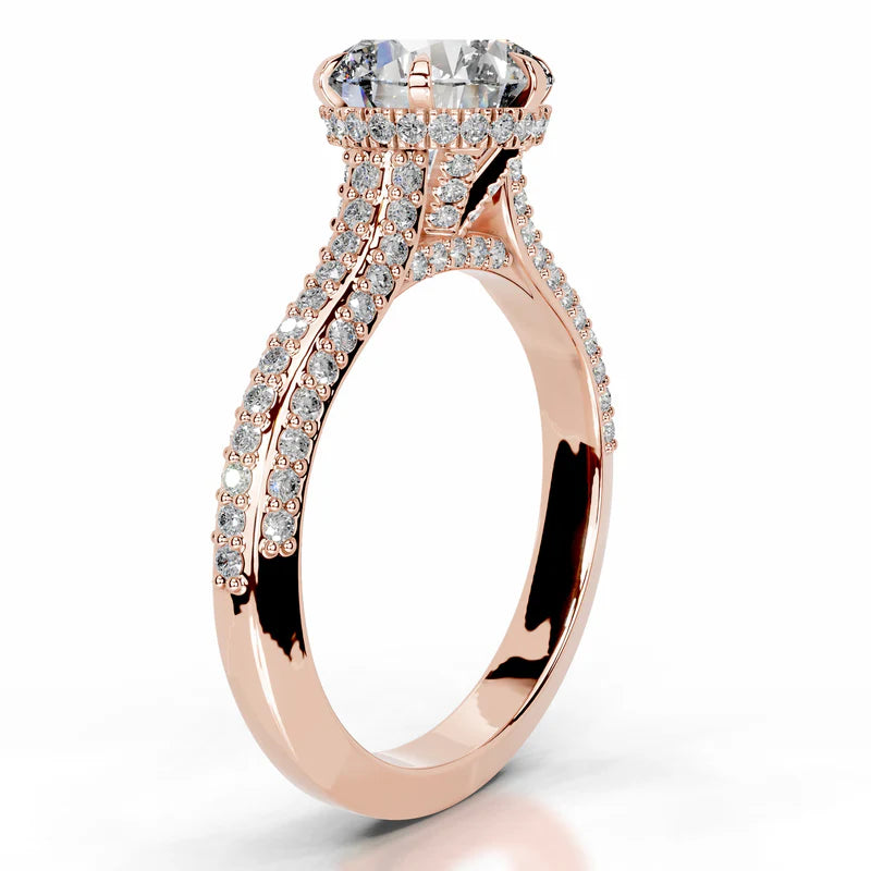 Rose :: modern round hidden halo lab grown diamond engagement ring bridal jewelry